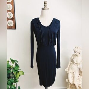 ICHI Bodycon Knee Length Black Long Sleeve Dress XS